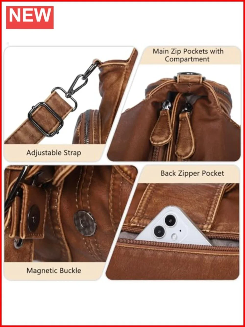 Vegan Leather Hobo Bag Tote Purse with Crossbody Strap